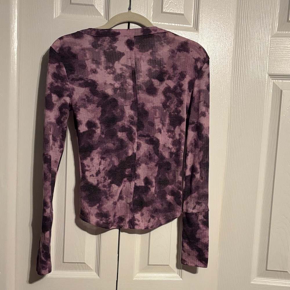 PILCRO for Anthropologie Andie ribbed purple tie dye henley top size XXS - Picture 8 of 8